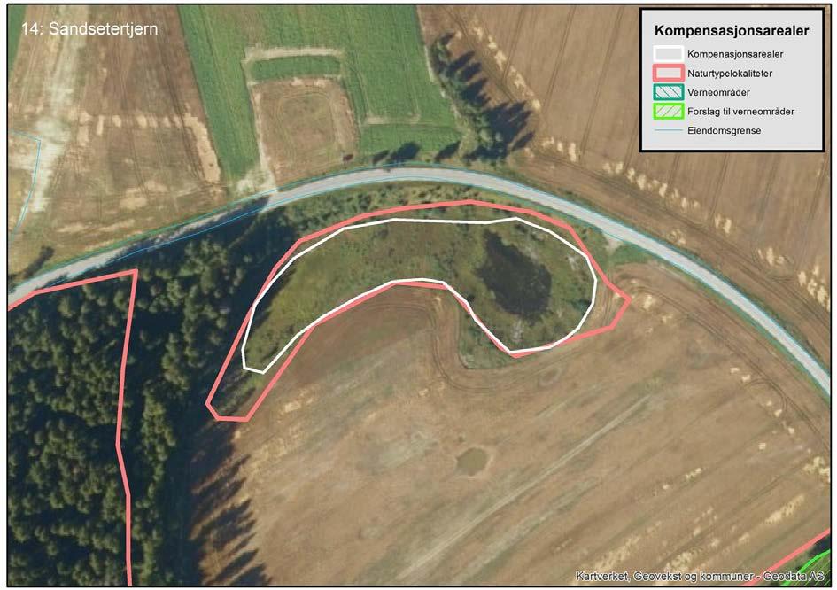 46 av 92 Kompensasjonsareal 14 Sandsetertjern Kort naturfaglig beskrivelse (for detaljer, se kartleggingsrapport Bane Nor 2016).