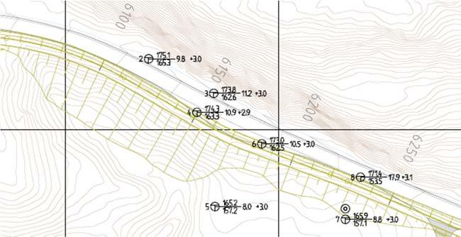 Geoteknisk rapport nr. /mim saks: 15/229226 5.3.1 Grunnforhold, planbeskrivelse og tiltak mellom profil 5850-6050 m Grunnforholdene er tørrskorpeleire fra 0-3,5 m dybde.