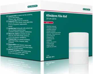 Kliniderm Film, steril/usteril Nyhet Kliniderm Film Roll Kliniderm Film er en transparent polyuretanfilm på rull, beregnet til fiksering av bandasjer.