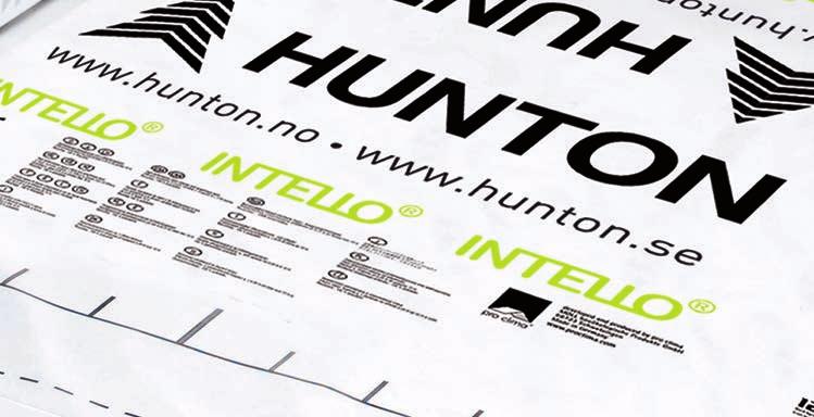HUNTON INTELLO PLUS Hunton Intello Plus er en dampbrems som erstatter dampsperre, og gir maks beskyttelse for alle typer isolasjon i tak, vegger, bjelkelag og gulv.