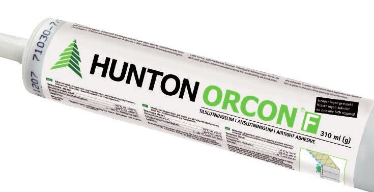 HUNTON ORCON F TILLEGGSPRODUKTER GULV/VEGG/TAK Hunton Orcon F er en elastisk og multifunksjonell klebe- og fugemasse til betong, pusset murver, metall, treverk og mer.