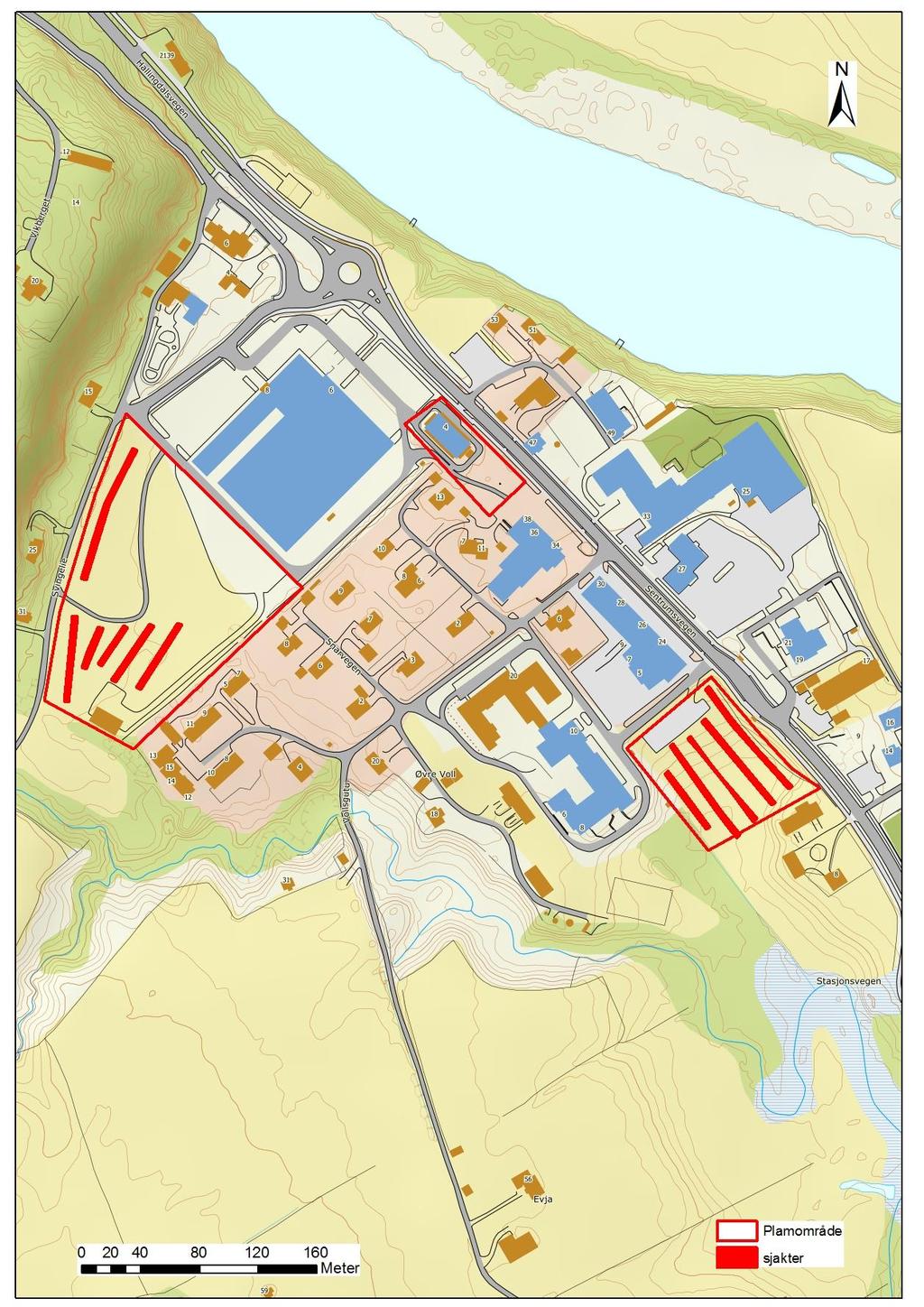 Figur 2: Bjørneparken kjøpesenter - kart over de undersøkte planområdene (gnr 24/94 t.v. og gnr 25/4 t.
