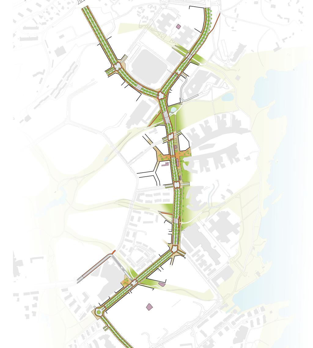 Bymessig utforming av Snarøyveien - forslag til utforming Fornebuporten Widerøeveien/Telenor arena Fornebuporten 55.0 40.