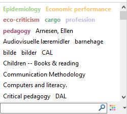 Hver referanse har feltet Tags med importerte emneord i høyre fane.
