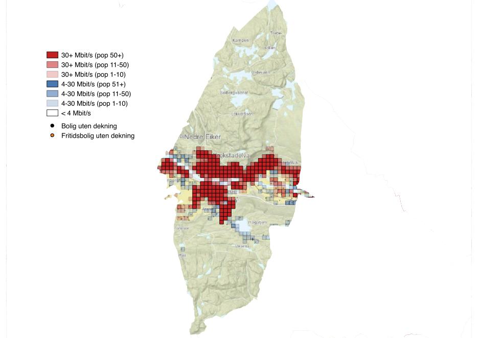 Figur 36. Geografisk bredbåndsdekning i Nedre Eiker kommune. 4.