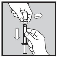 Mens du fortsatt holder sprøyten oppreist på det graderte området, fjern adapteren med hetteglasset ved å vri adapteren av med den andre hånden.