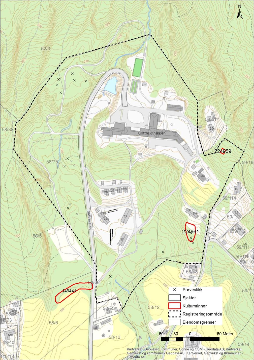 Kart 2: Planområdet med prøvestikk,