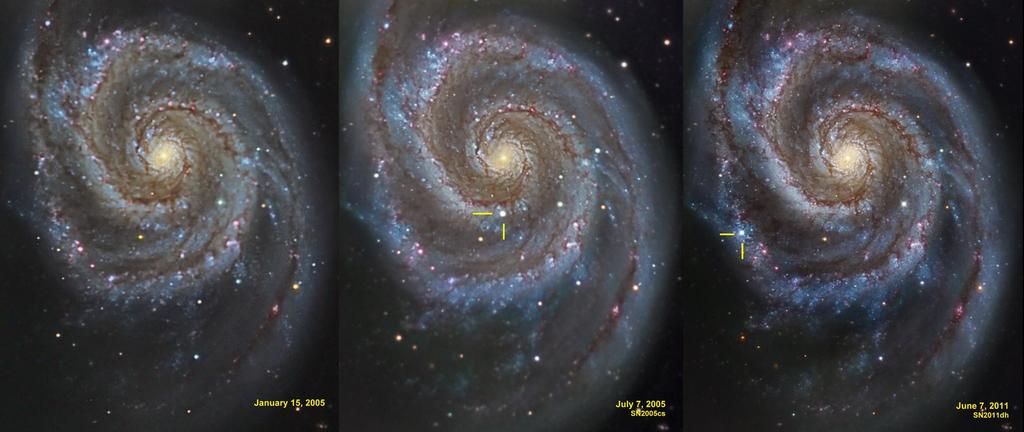 Supernovaer av type II i Whirlpoolgalaksen De inntreffer vanligvis i spiralarmene av galakser, der