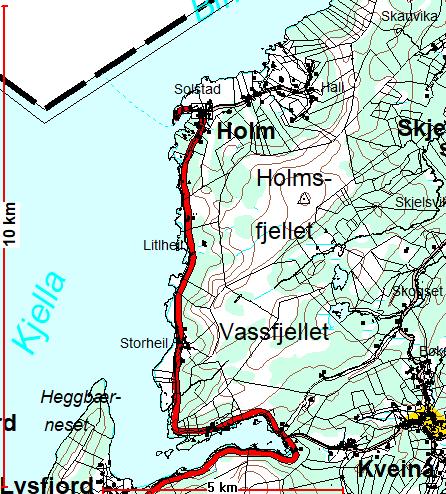 2. Beskrivelse av planområdet 2.1 Områdets beliggenhet Planområdet ligger i ca. 3 km sør for ferjeleiet på Holm langs FV 17 i Bindal kommune (se kart under). Området omfatter gnr. 13, bnr.
