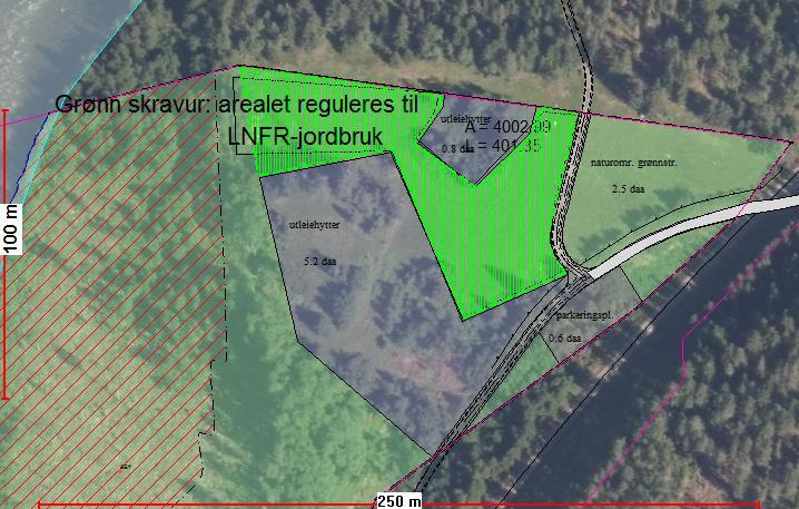 Under forutsetning av at arealet markert med grønn skravur omreguleres fra grønnstruktur til LNFRjordbruk, aksepterer fylkesmannen at planen kan vedtas.