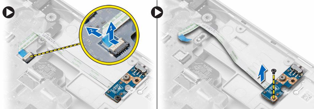 Ta ut WiFi-kortet 1. Følg fremgangsmåten i Før du arbeider inne i datamaskinen. 2. Fjern: a. SD-kort b. ExpressCard-kort c. batteri d. tastatur e. Deksel over skjermhengsel f. bunndeksel g.