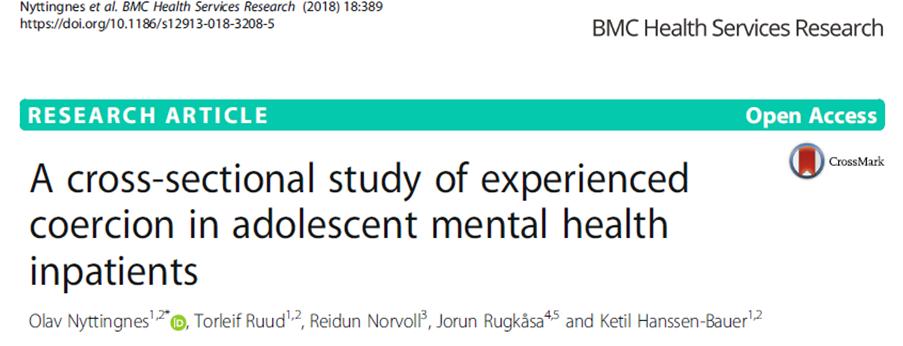 Artikkel 3 Hvordan er nivået av opplevd tvang hos i psykisk helsevern ungdom, sammenlignet med voksne?