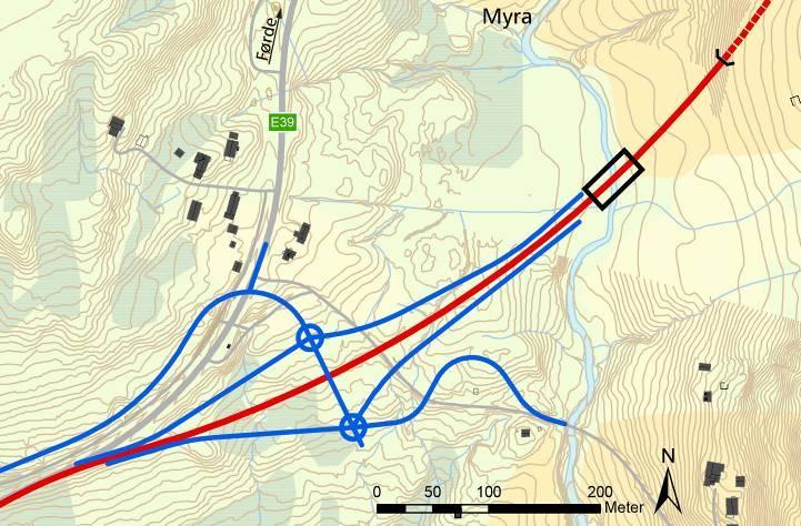 Krysset vil fungere som avkøyring til ein ny veg som går tilbake mot der dagens fylkesveg 57 startar, samt mot gammal E39 langs Langelandsvatnet.