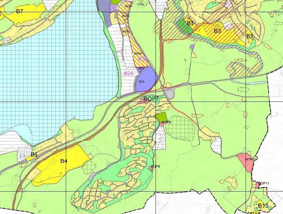 Arealdelen viser et nytt næringsareal i fjell under Holåsen. Etter samtaler med Norske skog synes utbygging av dette lite aktuelt i nær framtid.