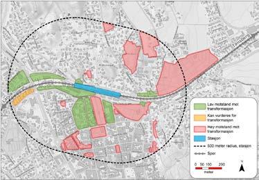 Utbyggingspotensialet kan gi 2500 nye bosatte og 1600 arbeidsplasser i gangavstand 25 % av