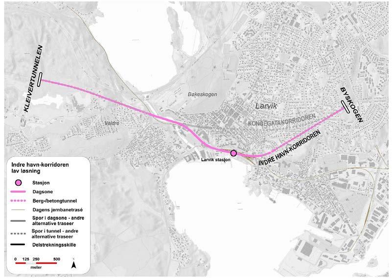 ANBEFALER IKKE: Indre havn, lav løsning + Lavest investeringskostnader. + Gode muligheter for knutepunktutvikling og kort avstand til planlagte utviklingsområder.