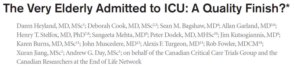 Multisenter observasjonsstudie, Canada (24 ICUs) Dokumentere grad av livsforlengande behandling av pasientar