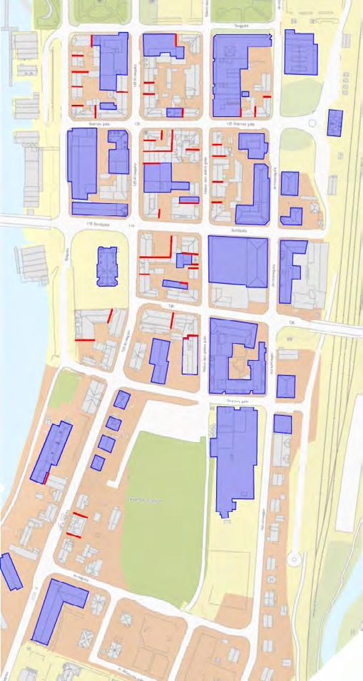 2.2 BRANNGATER 2.3 BRANNVEGGER Den historiske parkaksen er et fremtredende brannskille i bybildet. Parken ble anlagt etter bybrannen 1846 og utgjør i dag et skille på ca.