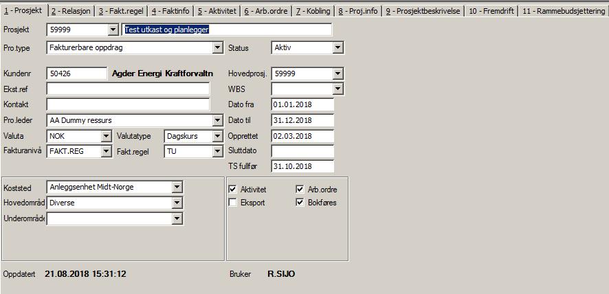 15. Datofelter: Dato fra (Startdato) Første dag prosjektet er gyldig for timeføring og bokføring i UBW(Agresso) og SAP. Feltet er obligatorisk.