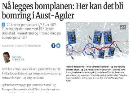 Forbedringspotensiale: ATP/Bypakke - Arendalsregionen Stort sett fokus på prisen i bomringen