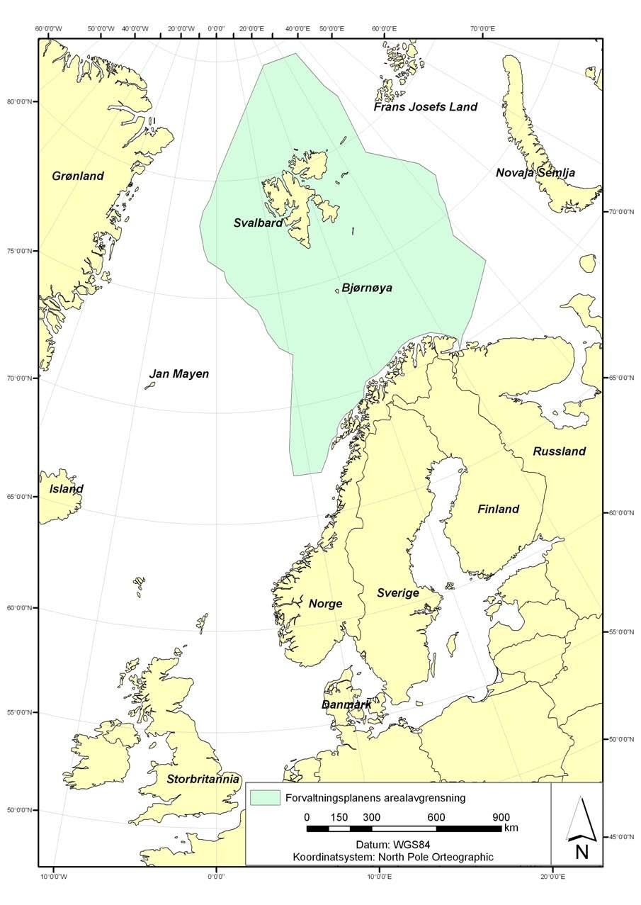 Figur 1. Geografisk avgrensing av forvaltningsplanområdet for Barentshavet Lofoten (Kilde: Kystverket).
