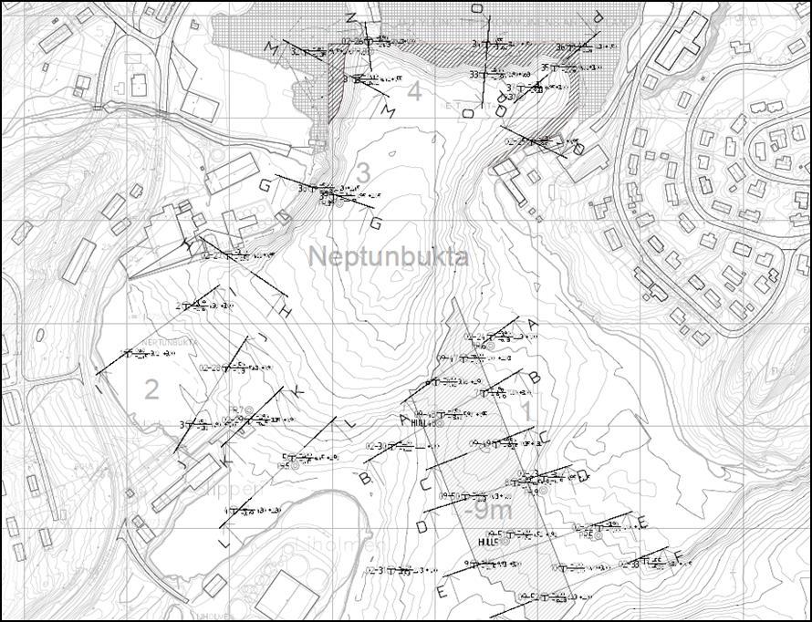 Boreplan grunnundersøkelse Neptunbukta, utsnitt av tegning 711359-1 5.3 MILJØGEOLOGISK UNDERSØKELSE 5.