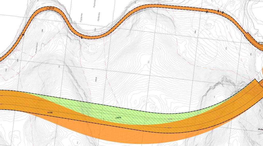 Plankart 4 Endringer og konsekvenser For vegtunnelen er det lagt inn sikringssone for vegtunnel med bredde på 45 m.