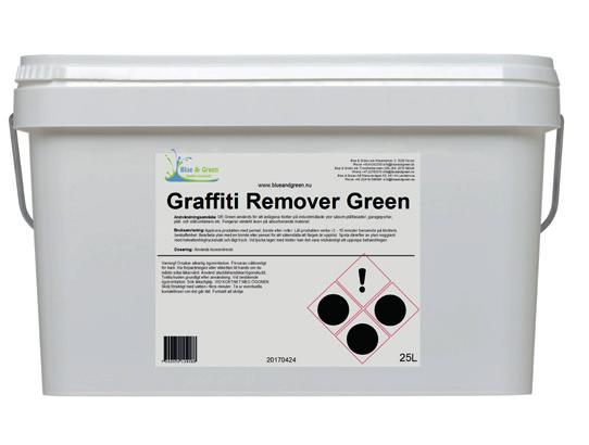 Graffiti Remover Green Graffiti Remover i Gel for industri malte overflater GR Green benyttes for å fjerne graffiti på industri malte overflater som plast metall fasader, garasjeporter, metall og