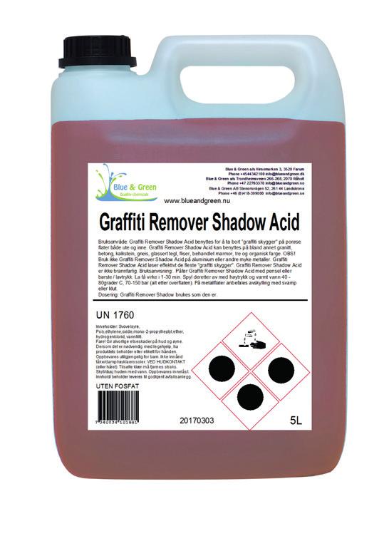 Graffiti Remover Shadow Acid Syre-basert skygge fjerner for fjerning av tusj og spray skygger GR Shadow Acid brukes til å fjerne vanskelige graffiti skygger på sugende underlag som betong, murstein