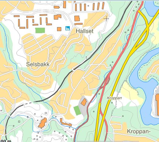 Leirelva med sidebekkene Heimdalsbekken og Uglabekken Leirelva lakseførende strekning Lakseførende strekning er på vel 2,5 km opptil fossen ved Industriparken på Selsbakk.