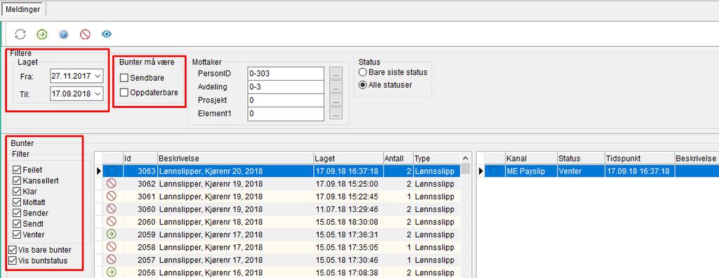 Dette kan du sjekke under «Meldinger» Under «Meldinger» vinduet finner du dette skjermbildet: Alle hakene under «Filter» til venstre bør være på.