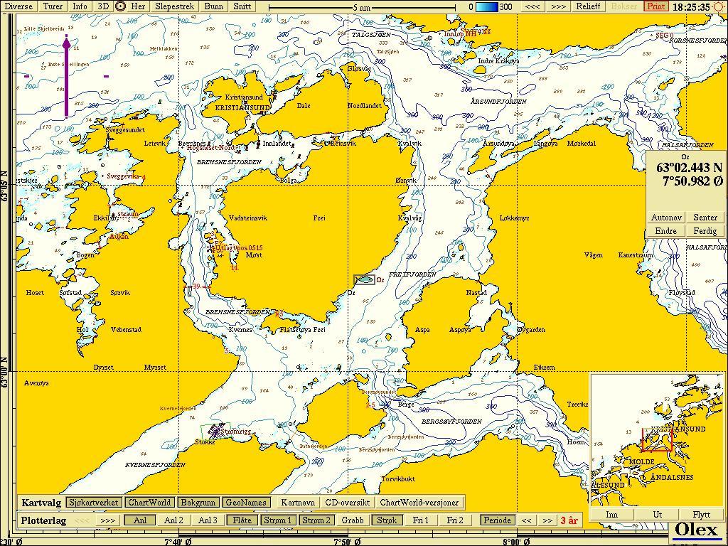 Figur 2.1.2 Topografisk kart (nordlig orientering) med avmerking av lokaliteten (fiskesymbol). Kartdatum WGS84. Tabell 2.1.1 Koordinater prøvetakingspunkter, kartdatum WGS84 Stasjon 1 2 3 4 Posisjon 62 o 02.