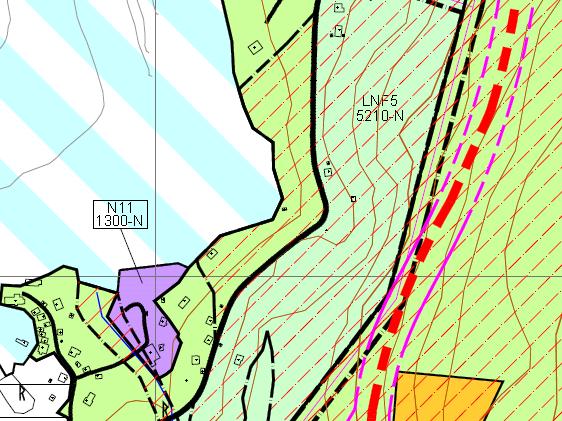 Utsnitt kommuneplanen, LNF5, 2 bustader