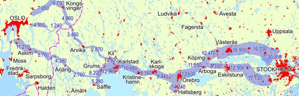 Også høy biltrafikk mellom Oslo