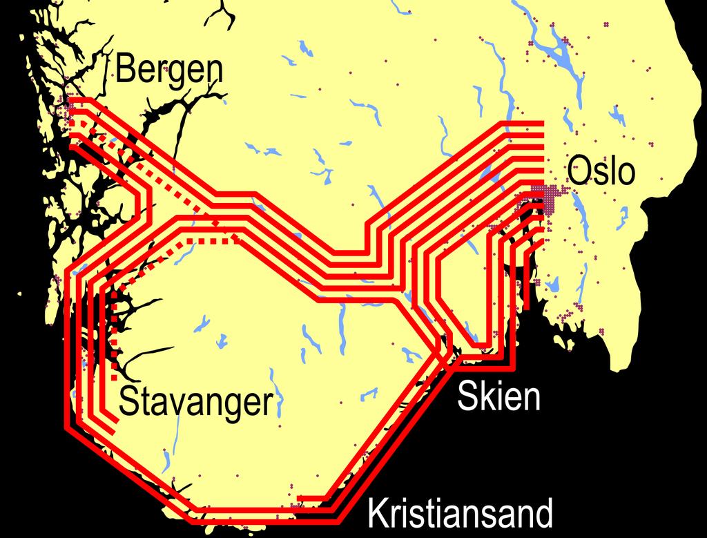 Høy hastighet er med å gi høy frekvens Flyavganger per dag, hver retning, 18.06.