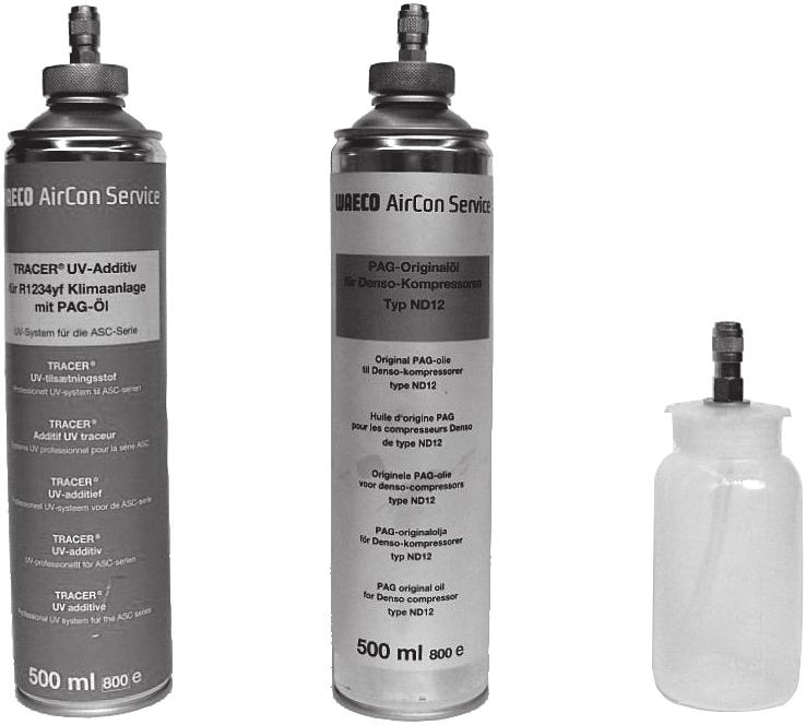 ASC5500G RPA Første igangkjøring 7.11 Angi beholderstørrelser For fersk olje og UV-kontrastmiddel kan man bruke beholdere med 500 ml (B) eller 250 ml (C) (tilbehør).