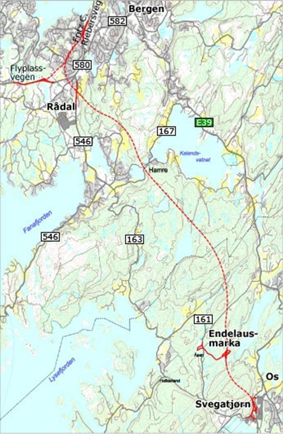 1. Bakgrunn Riksvegprosjektet E39 Os-Bergen vil gi et masseoverskudd på 1 500 000 faste m3 steinmasser, som tilsvarer 2 300 000 2 400 000 anbrakte m3.