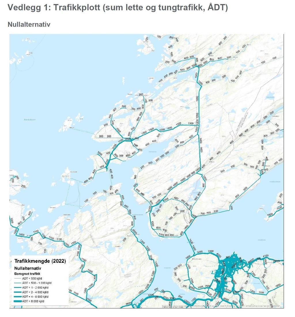 Trafikk (ÅDT) framskrevet til 2022 med dagens vegnett