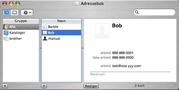 Skrive ut og fakse Dra et vcard fra Mac OS X Adressebok-programmet (Mac OS X 10.3.9 til 10.4.