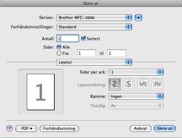 ControlCenter2 (Mac OS X 10.3.9 til 10.4.x) For å kopiere, velg Kopier og sider på hurtigmenyen. For å fakse, velg Send Faks på hurtigmenyen. (Se Sende faks (kun MFC-9120CN og MFC-9320CW) på side 147.