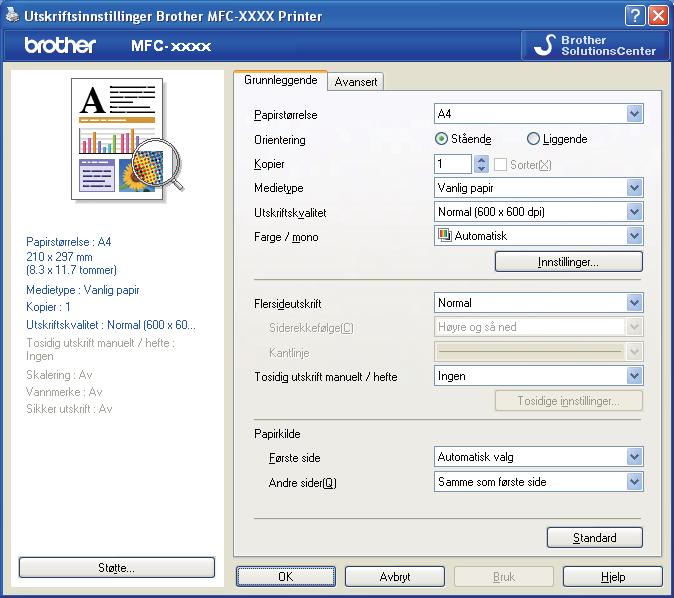Utskrift Funksjoner i Windows -skriverdriveren 1 Hvis du vil ha mer informasjon, kan du se Hjelp-teksten i skriverdriveren. 1 Skjermbildene i dette avsnittet er hentet fra Windows XP.