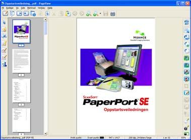 Skanning Vise elementer 2 Det er flere måter å vise elementer på i ScanSoft PaperPort 11SE: Skrivebord viser elementet i valgt mappe som miniatyrbilde (liten grafikk som representerer hvert av