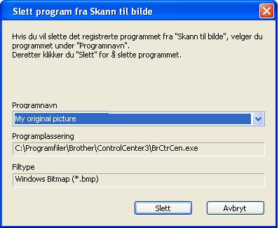 ControlCenter3 Du kan slette programmer du har lagt til, ved å klikke Slett i kategorien Programvareknapp. 3 Denne funksjonen er også tilgjengelig for Skann til e-post og Skann til OCR.