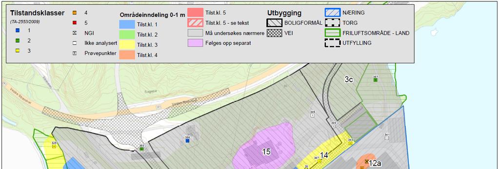 Figur 10 Tilstandsklassifisering av massene i toppjorden (0-1 m), vist