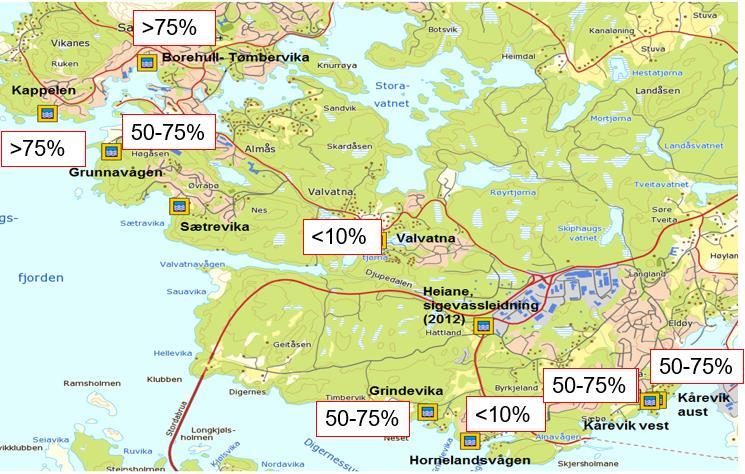 Her blir det tydelig at det er mye fremmedvann. Sammenholdt med nedbør, ser man at det er samsvar mellom tidspunkt for kraftige regnbyger og avrenningstoppene.