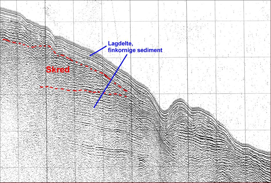 Det er foretatt en omfattende seismisk profilering i området for å få en oversikt over skredene i fjorden.