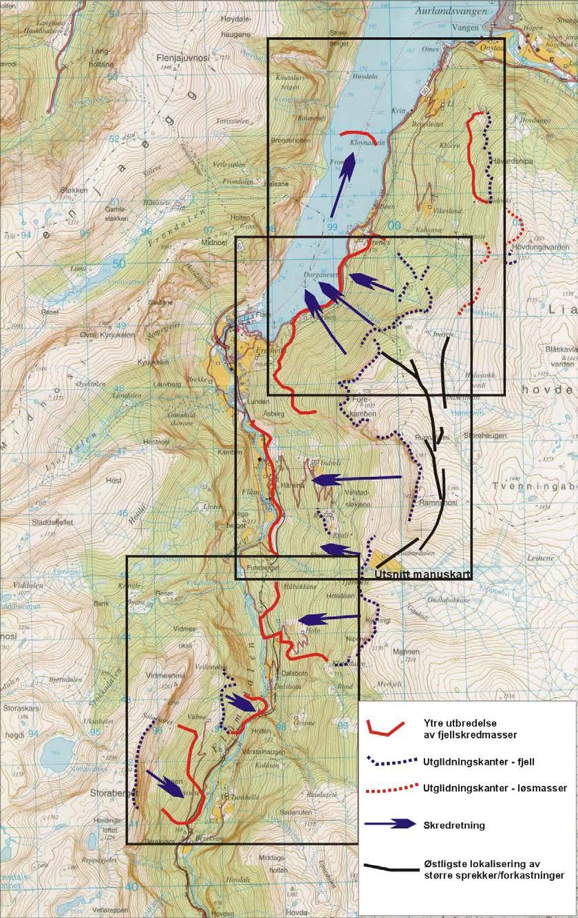 Fig. 3. Oversikt over det undersøkte området i Flåmsdalen og langs Aurlandsfjorden.