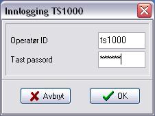 13 Logg på Start TS1000 med Du får nå opp dette vinduet : 1.01 1.02 Ref. nr. Menytekst Forklaring 1.01 Operatør ID Her skriver man inn operatørens ID, f.eks. initialer.