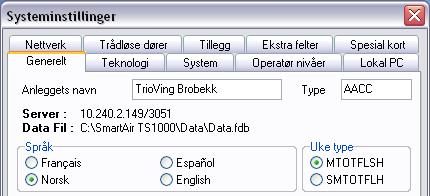 14 Systeminnstillinger Velg i hovedmenyen. 2.01 2.02 2.03 Ref. nr. Menytekst Forklaring 2.01 Anleggets navn Her skrives anleggets navn inn som valgfri tekst.