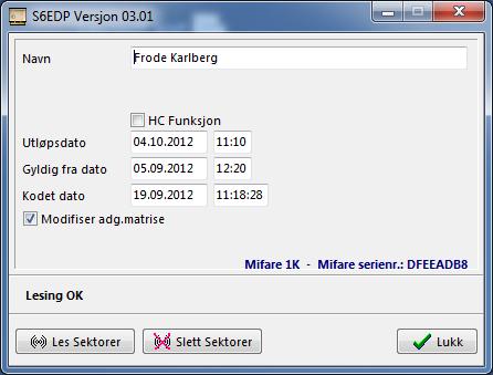 Ref. nr. Handling 4.01 Velg navn på kortbruker som skal ha endret adgang 4.02 Trykk på Matrise for å gå til menyen Adgangsmatrise. 4.03 Dobbeltklikk i krysningspunktet mellom kortbrukerens navn og den døren det skal gi adgang til.